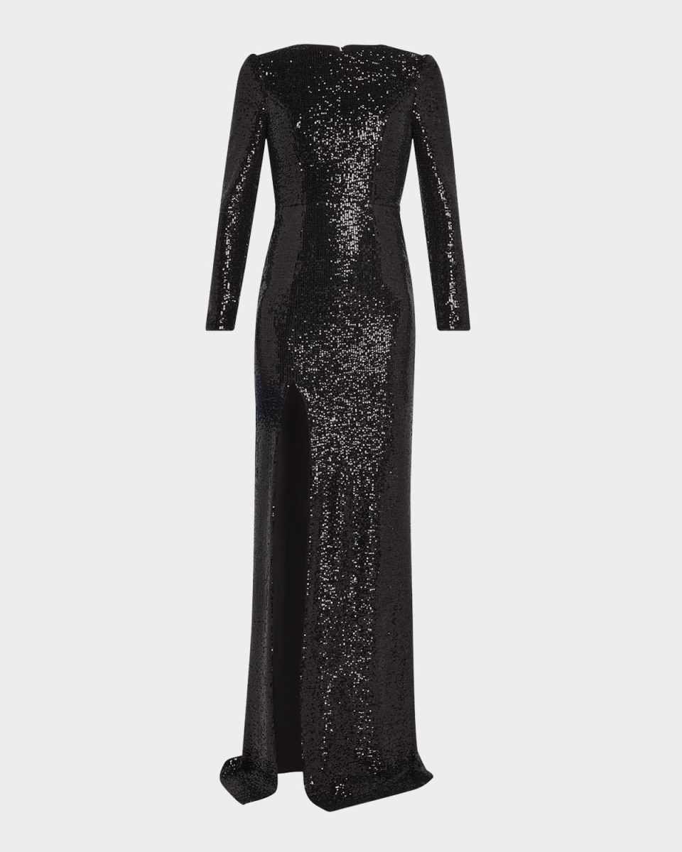 Kiera Side-Slit Sequin Column Gown